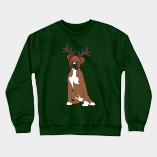 Cute Christmas Boxer puppy with deer antlers headband Crewneck Sweatshirt